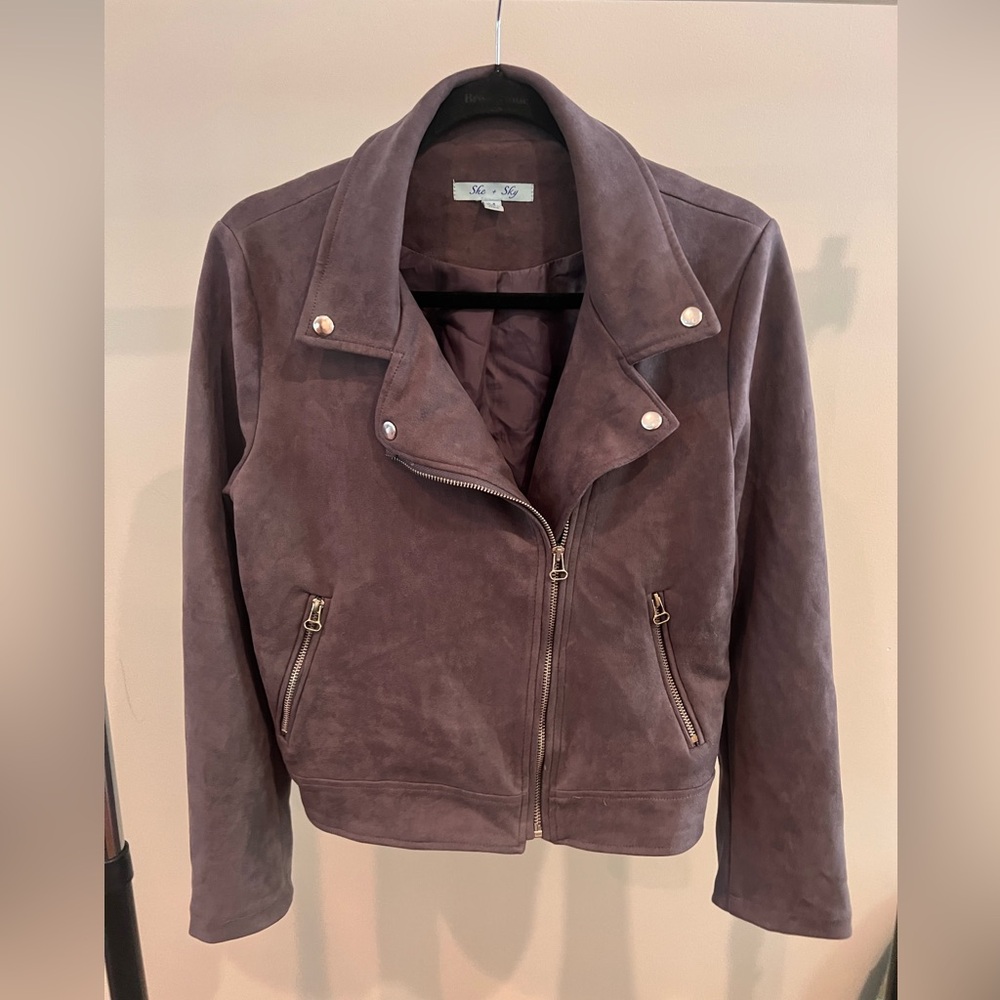 She + Sky Women's Suede Moto Jacket - Gray